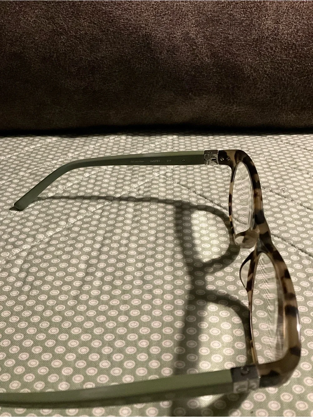 Calvin Klein Brown Tortoiseshell Frames with Olive Green Temples